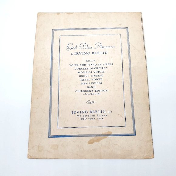 Vintage Sheet Music 1939 God Bless America Kate Smith Piano Voice Irving Berlin - Picture 2 of 4